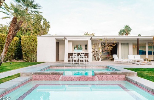 Palm Springs House | Spend Fall in Palm Springs! Historic Villa with Famous Pink Door and Mountain Views!