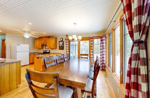 St Germain House | Sprawling lakeside home with dock, kayaks, pool table, fireplace, grill, & AC