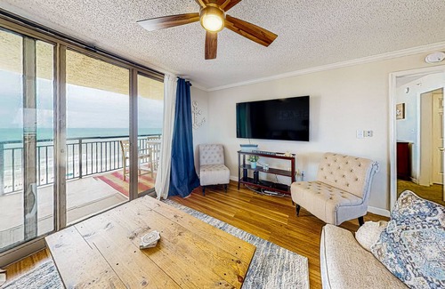 Arcadian Shores Condo | Sprawling oceanfront condo with balcony, pool, hot tub, & beach access