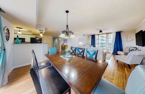 Arcadian Shores Condo | Sprawling oceanfront condo with balcony, pool, hot tub, & beach access