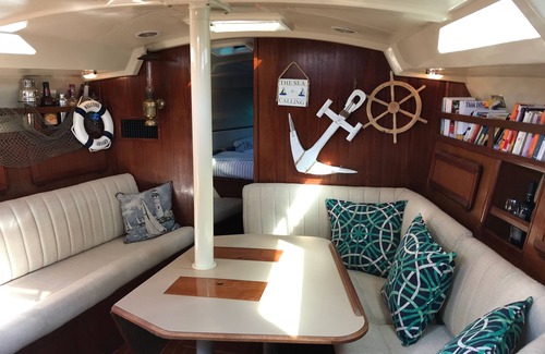 North Carolina Coast Boat Rental | Stay Aboard Our 40-Foot Private Sailing Yacht w/2 Cabins — private slip & AC!