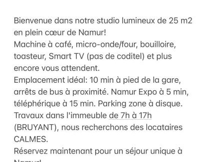 Namur Apartment | Studio cosy namur