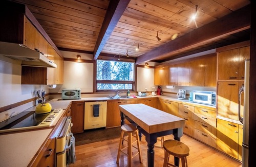 Tahoe Tavern House | Stylish Redwood Home with Hot Tub and Private Beach Access