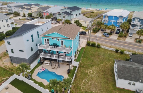 North Carolina Coast House | The Turquoise Turtle -Private Pool, Hot Tub, Ocean View, 2nd Row, 4BR, Kids Area