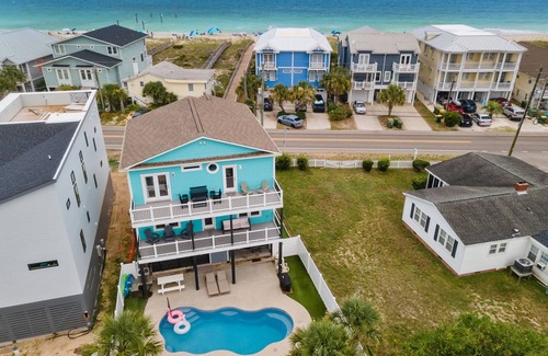 North Carolina Coast House | The Turquoise Turtle -Private Pool, Hot Tub, Ocean View, 2nd Row, 4BR, Kids Area