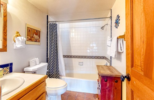 Arroyo Seco Condo | Unique two-story mountain view getaway with a patio, fireplaces, balcony