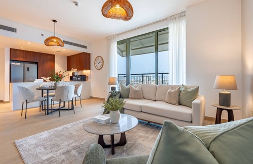 Dubai Apartment | Urban Beachside 2BR with a Glimpse of Burj Khalifa, Near Jumeirah Beaches