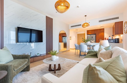 Dubai Apartment | Urban Beachside 2BR with a Glimpse of Burj Khalifa, Near Jumeirah Beaches