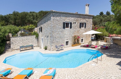 Barbati Villa | Villa Lithari - Olive Press: imposing sea & mountainside view by the pool