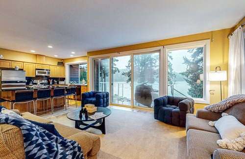 Shelton House | Waterfront home with private hot tub, patio, games, & gym room