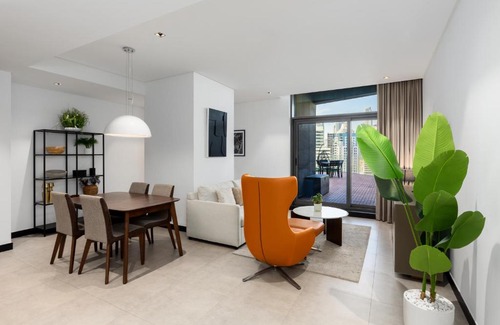 Business Bay Apartment | Waves - Spacious 2BR Apartment with Burj Views & Terrace