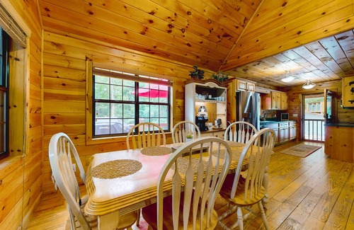 Mineral Bluff Cabin | Wooded dog-friendly cabin with games, firepit, screened porch, & private hot tub