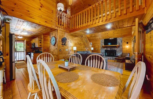 Mineral Bluff Cabin | Wooded dog-friendly cabin with games, firepit, screened porch, & private hot tub