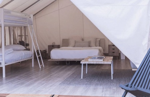 Island Park RV Rental | Yellowstone canvas tent w/ king bed & sleeper sofa