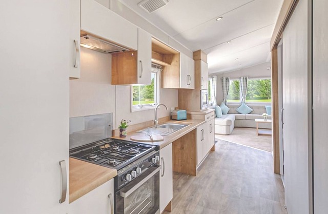 12ft-wide stylish and comfortable caravan with one double and one twin.