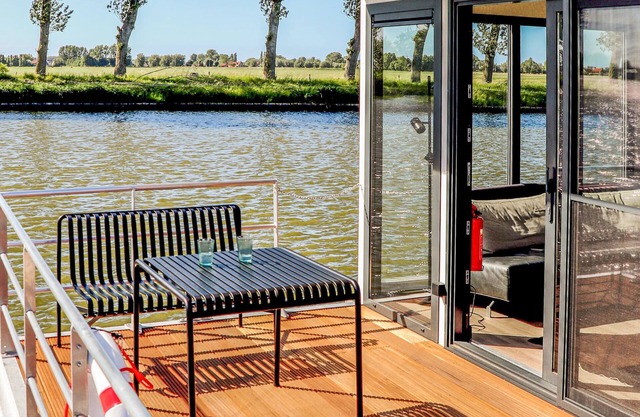 A houseboat for two people and a pet.