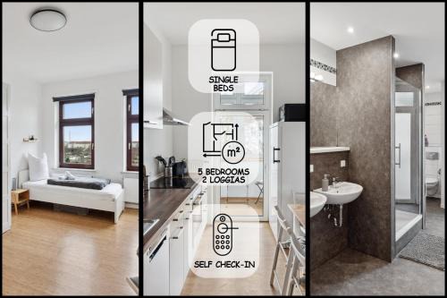 Apartment für 13 Gäste, 5 Schlafzimmer, 2 Bäder, 2 Loggia's, Leipzig Zentrum Ost