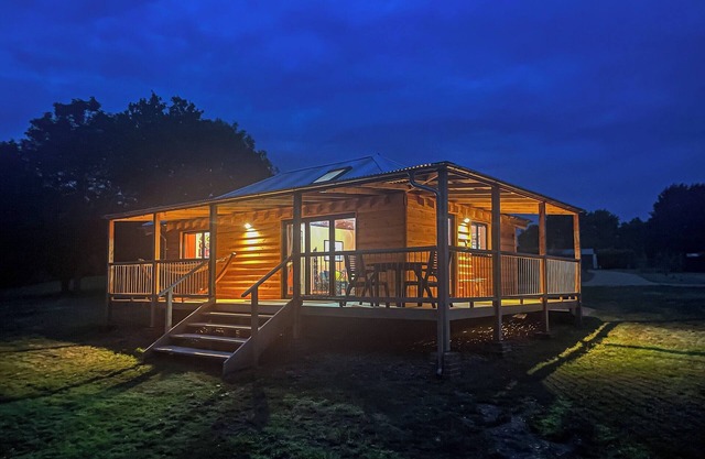 Beautiful wooden cabins in a quiet tranquil setting.
