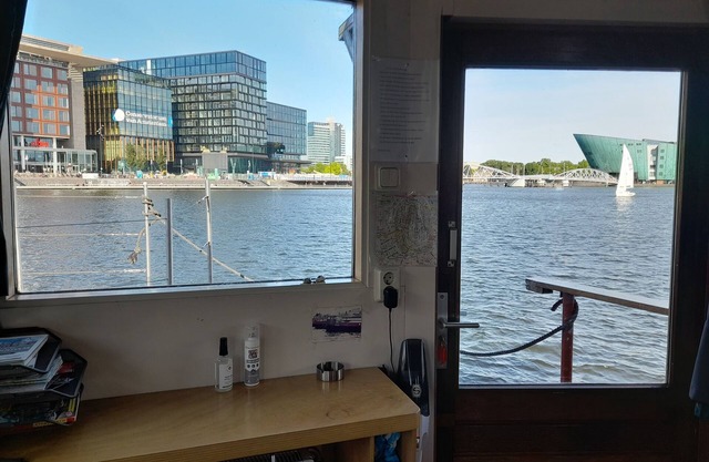 Boat with a view in center of Amsterdam