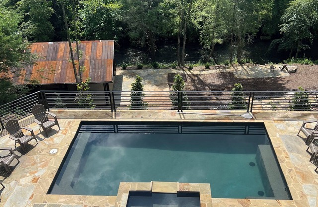 BUDDHA BLUE RIDGE RIVERnLuxury unique cabin riverfront nPool and spa