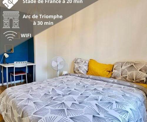 Chambre privée dans logement partagé, Pepsy Blue cozy Paris & Stade de France