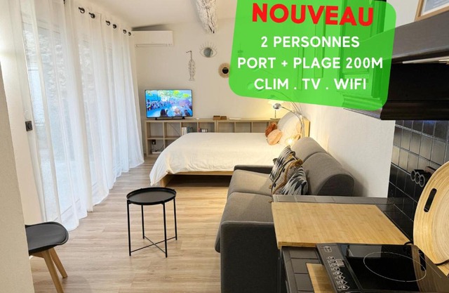 Charmant studio climatisé à 200m de la plage