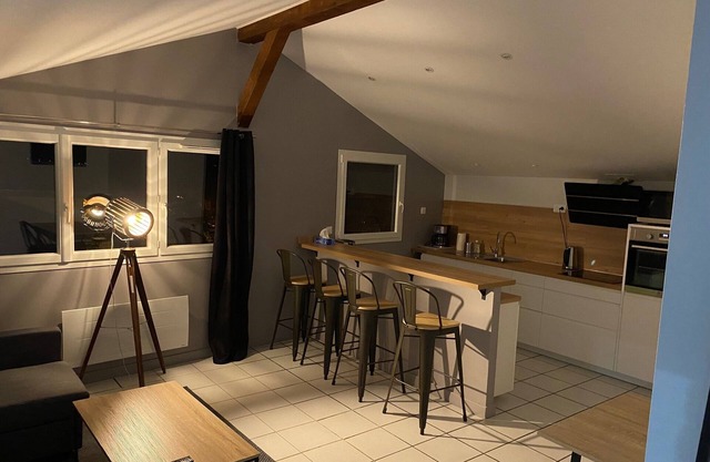 Downtown apartment with private parking.