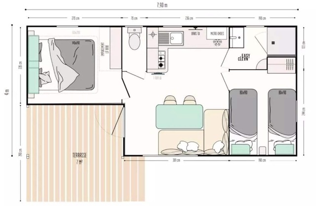 Flower Camping Les Dunes * - Mobil Home Standard 22m2- 2 bedrooms - Small terrace + TV 4 persons