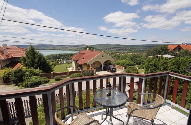 Holiday home with heated outdoor pool, air conditioning, panorama of Lake Balaton