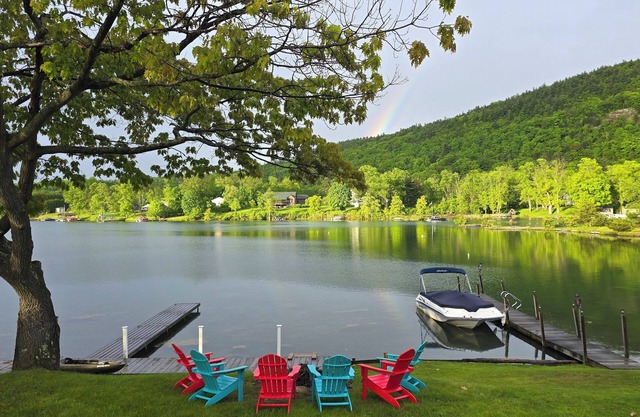 Lake George Water Front With Boat Dock