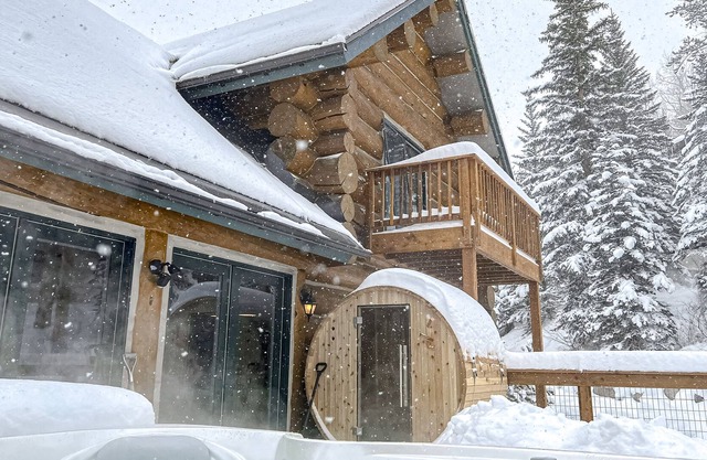 Luxury log cabin with hot tub, sauna, lap pool, game room, & home gym