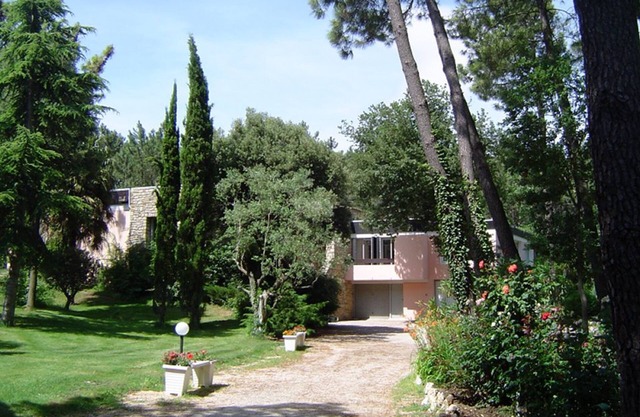 Magnificent architect-designed pool house and large swimming pool in wooded grounds