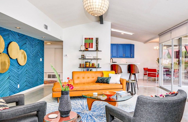 Mid-century modern condo w/fun decor, private patio, & shared pool