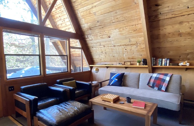 Mid-Century Modern A-frame cabin by the lake