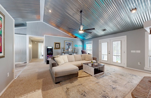 Modern home with full kitchen, patio and access to pond