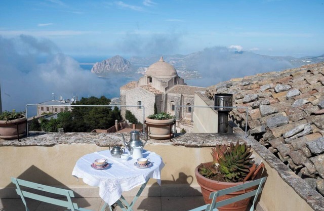 Noble palace with a sky view in the mountains, near the historic center of Erice