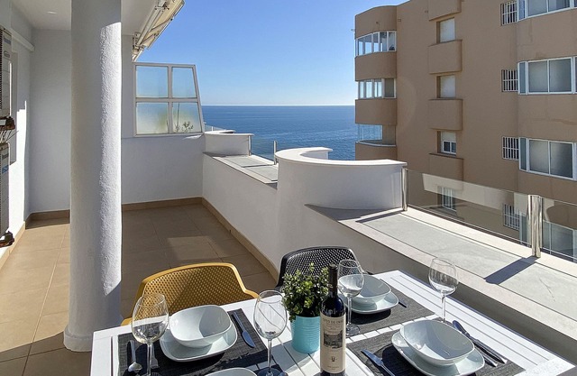 Penthouse first line beach, with large terrace, bbq, pool and sea views.