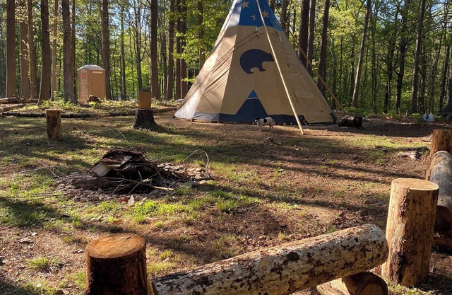 Sleep under the trees in a Native American Tipi - off-grid glamping experience!