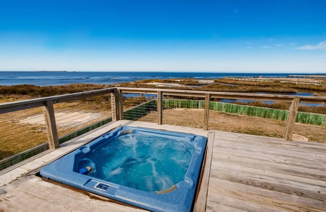 Soundfront Dog Friendly Hatteras Home w/Hot Tub, Fenced Yard, and Water Views