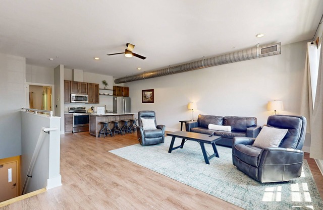 Spacious, chic retreat with deck & AC - walk to dining, shops, & entertainment