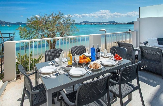 Stylish Seafront Apartment, Large Balcony Overlooking Sea & Beach on Pine Walk, Port de Pollenca!