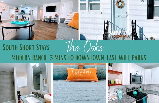 The Oaks: Modern Ranch-5min DT, Wi-Fi, Sleeps 10!