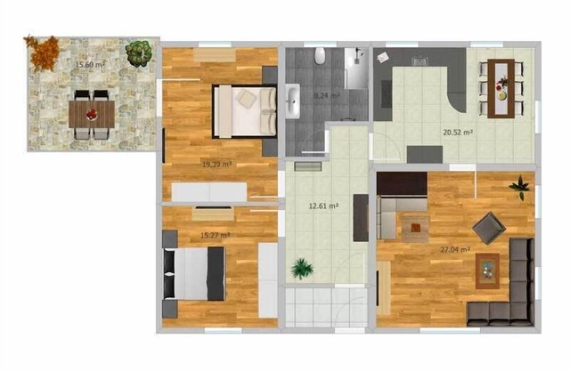 Vacation apartment Untersberg, up to 4 persons, 110 sqm, 1 bedroom, balcony