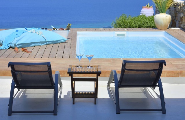 View of Panormos bay, private swimming pool, 700m from the organized beach