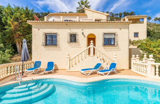 Villa 'Vista Ibiza' with Sea Views, Private Pool, Garden, Balcony, Wi-Fi & A/C