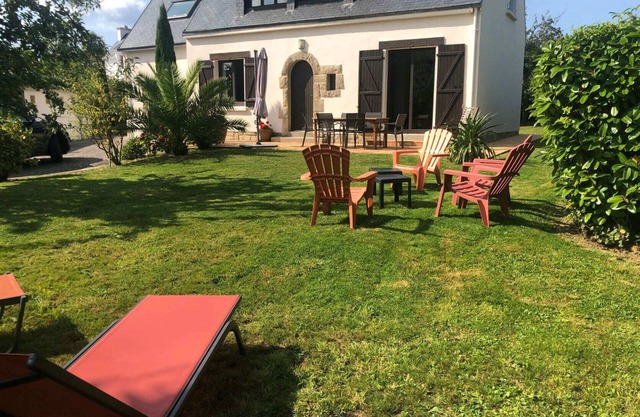 Villa with large enclosed garden 150m from the beach.