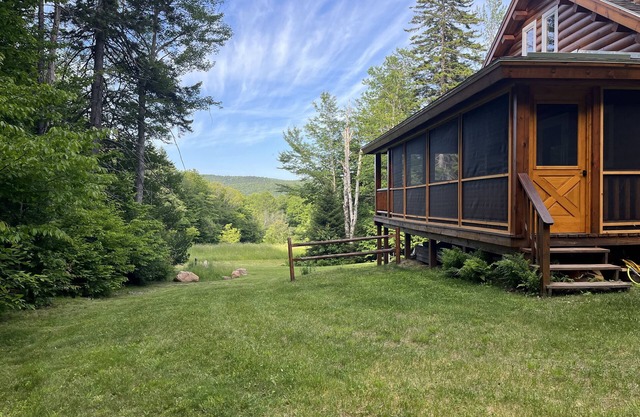 Waterfalls-View-Pond. Secluded Vermont Log Cabin at Mount Snow. EV Outlet