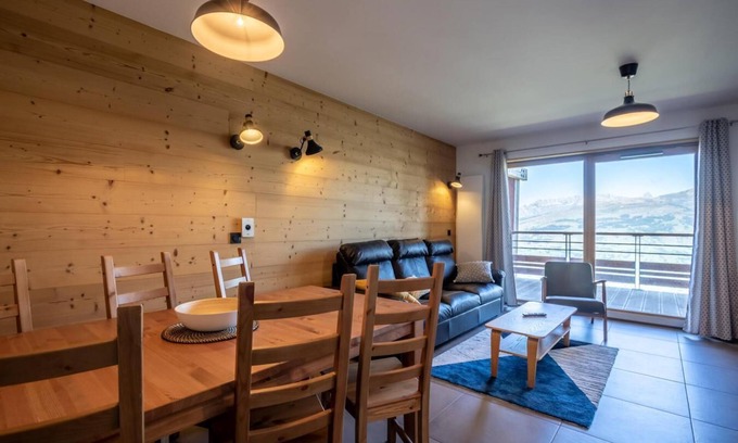 Arc-1800 Apartment | 100m from ski slopes, floor -1, view valley, fitness, sauna, hammam, terrace, parking, ski locker