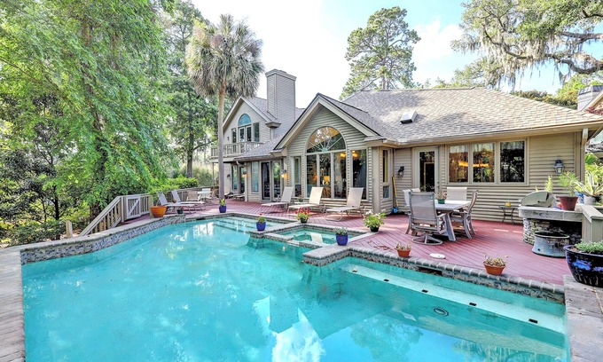 Sea Pines House | 12 Snowy Egret-4th Row Ocean, Large Pool & Lush setting.
