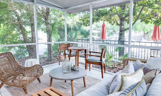 West Panama City Beach Cottage | 30A Hideaway - Directly on HEATED Pool, 6 Bikes, Walk to Rosemary, Dogs Welcome